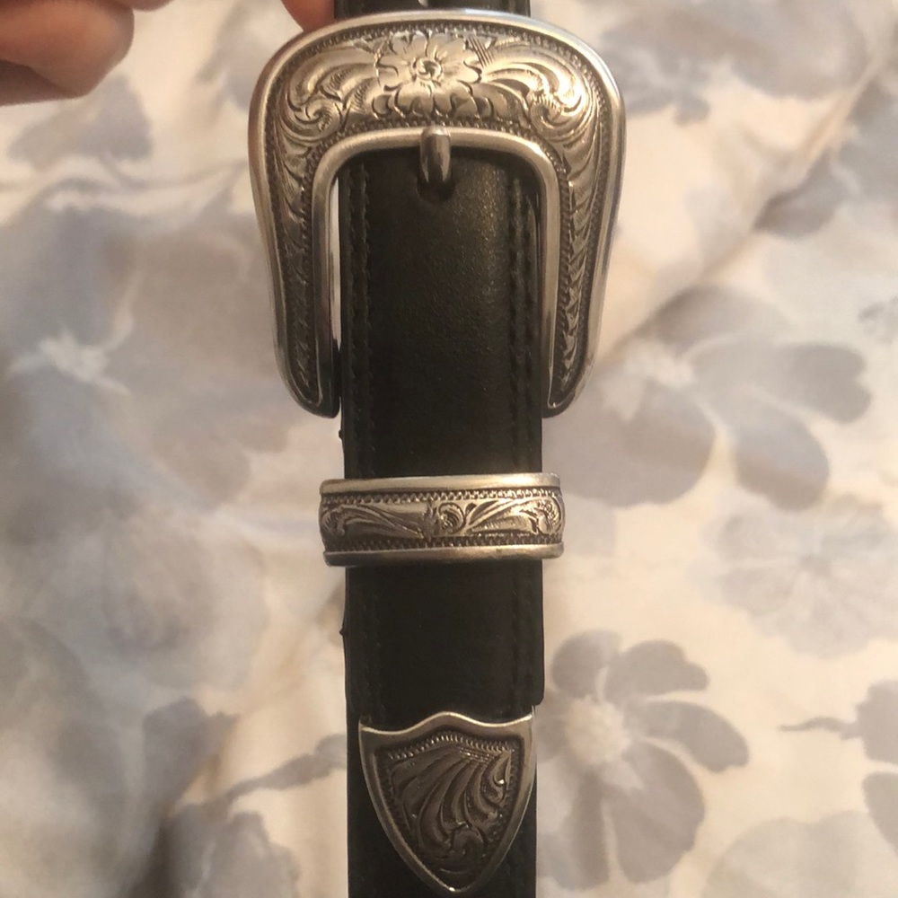 Floral silver black boho belt